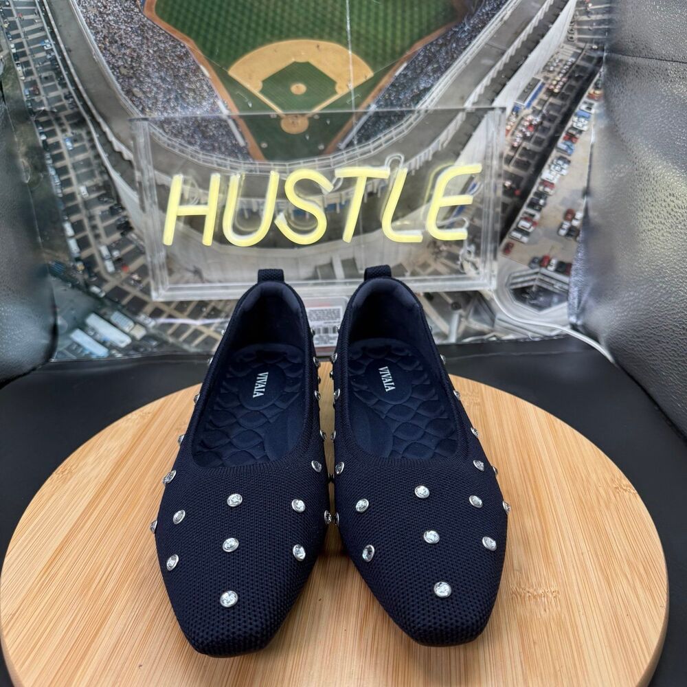 VIVAIA Kathleen Mini Square-Toe Flats (Navy Rhinestone) Women’s Size 8 - Picture 3 of 8